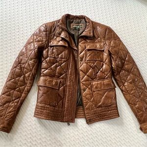 Eddie Bauer brown quilted leather jacket